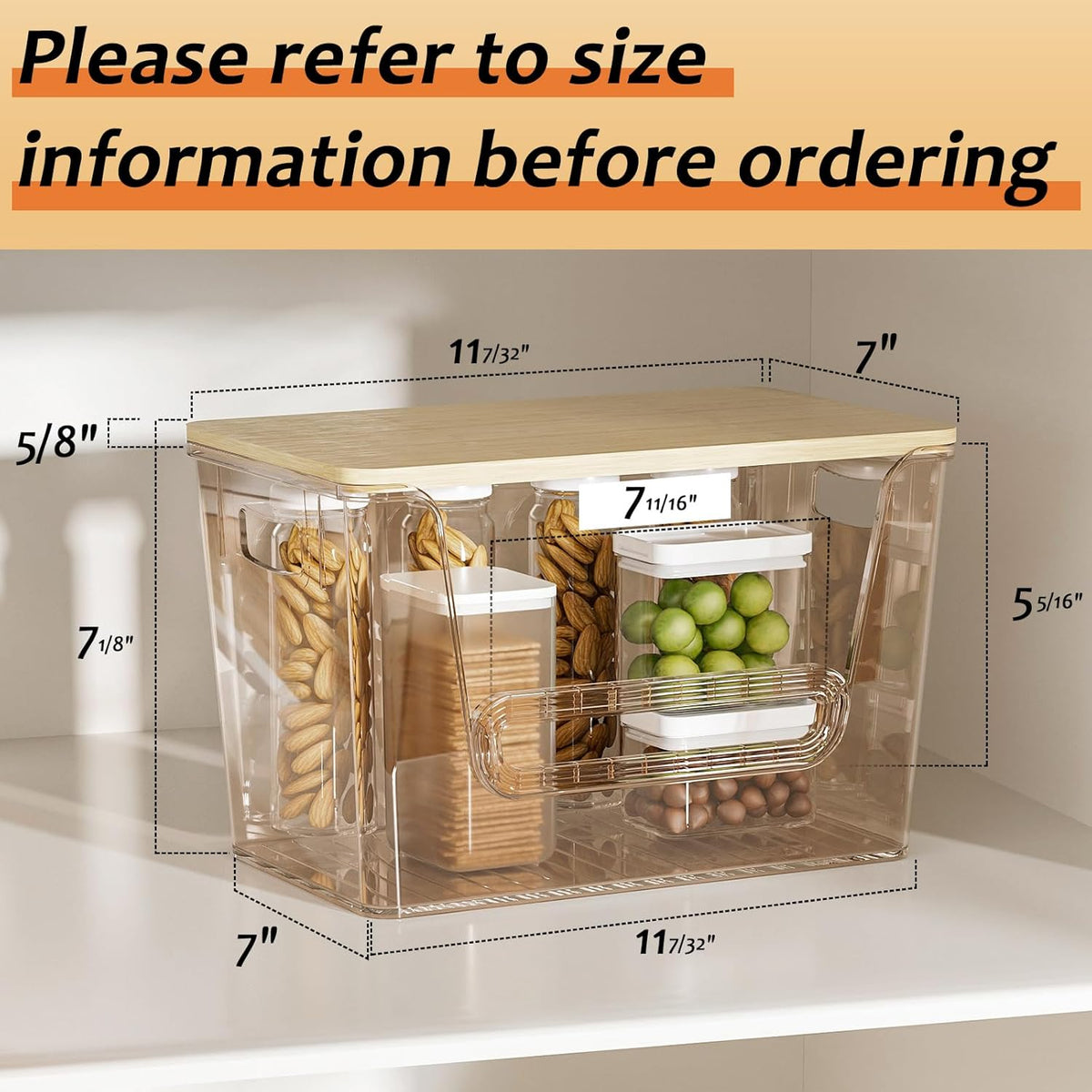 Delamu 2 Set Pantry Organizers and Storage, Trash Bag Holder Under Sink Organizer for 4-13 Gal Bags, Trash Bag Dispenser with Bamboo Top for Onion, Potato, Garlic, Clear (11-7/32"L*7" W*7-1/8"H)