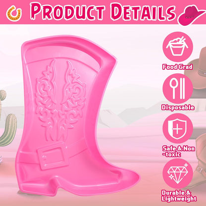Uiifan 24 Pcs Cowboy Boot Serving Trays, Western Party Decorations Disposable Western Party Supplies Plastic Cowgirl Boot Plates for Snacks(Brown)