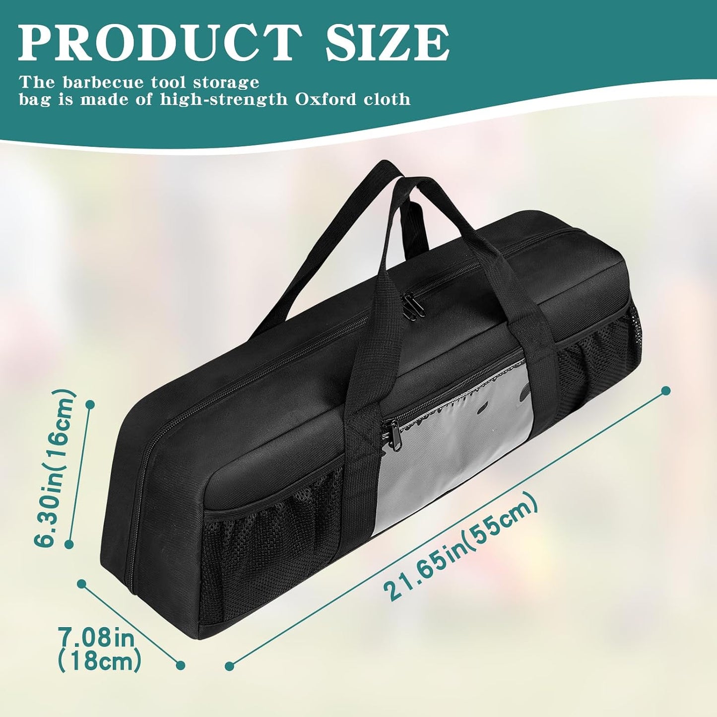 Grill Utensil Storage Bag, Large BBQ Tool Organizer Holder Caddy Case with Pockets, Fits up to 20" Tools, for Outdoor Grilling, Camping, Picnic, Barbecue Accessories (Bag Only, Black)