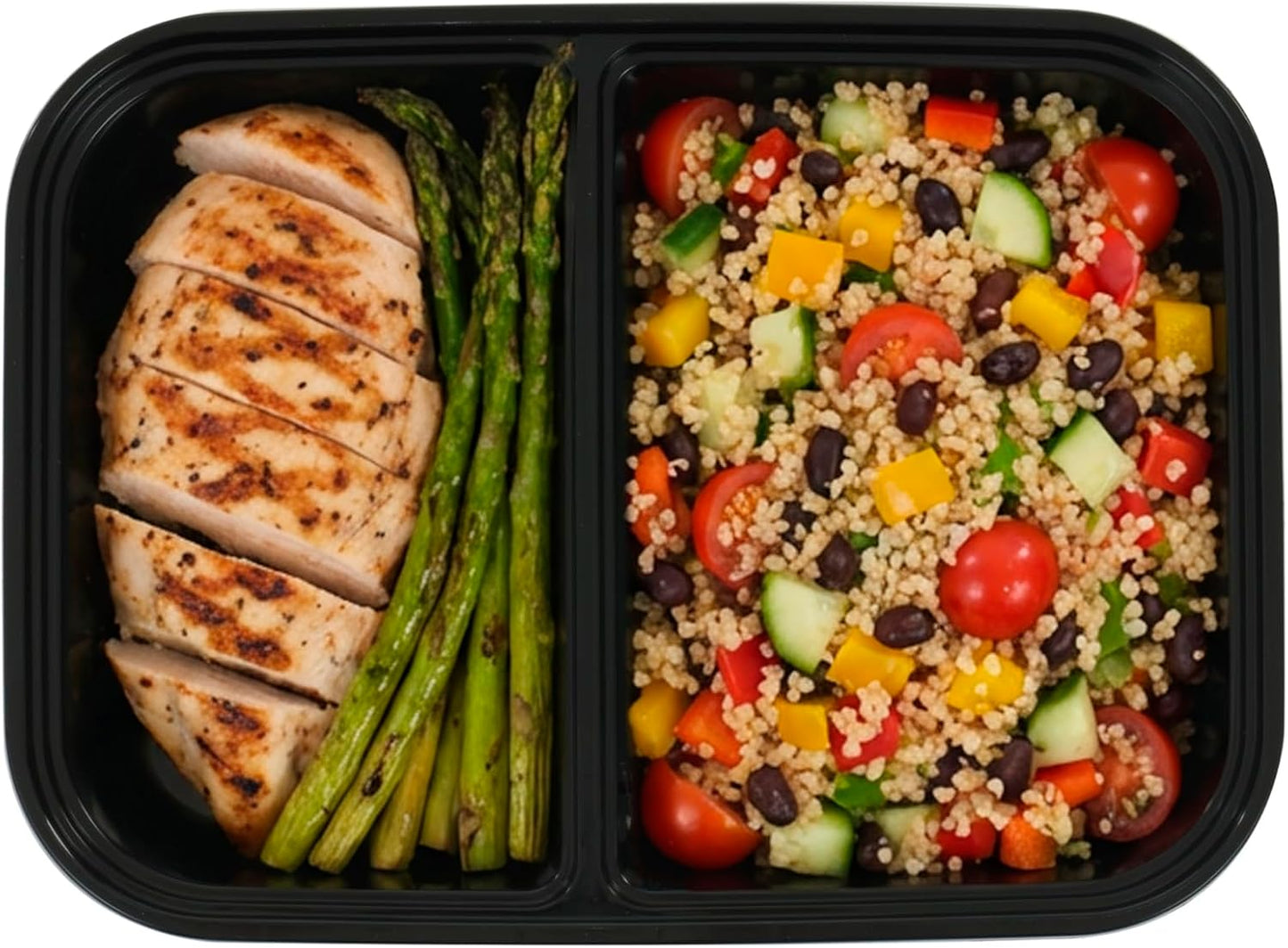 IRIS USA Meal Prep Containers, 36oz - 50 Pack (100-Piece) 3-Compartment Reusable Food Storage Containers with Lids, Plastic Kitchen Food Prep To Go Lunch Box, Microwave Freezer Dishwasher Safe, Black