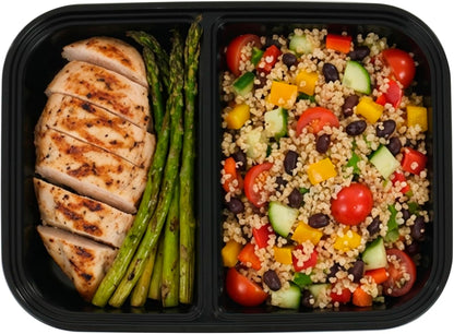 IRIS USA Meal Prep Containers, 36oz - 50 Pack (100-Piece) 3-Compartment Reusable Food Storage Containers with Lids, Plastic Kitchen Food Prep To Go Lunch Box, Microwave Freezer Dishwasher Safe, Black