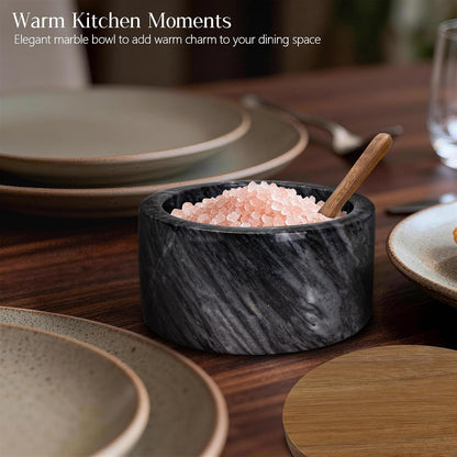 Marble Salt Cellar with Lid & Spoon, Salt Container, Salt Holder