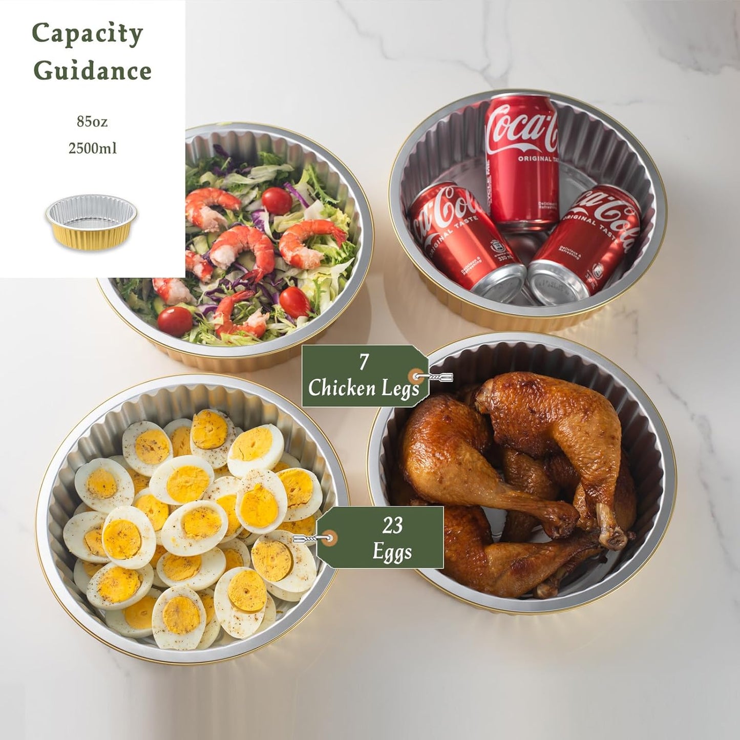 7.7" Round Aluminum Foil Containers with Lids (5 Pack) – Heavy Duty Disposable Takeout Pans for Meal Prep, Pasta, Casserole, Food Storage & Catering, 48oz