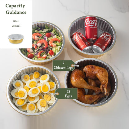 7.7" Round Aluminum Foil Containers with Lids (5 Pack) – Heavy Duty Disposable Takeout Pans for Meal Prep, Pasta, Casserole, Food Storage & Catering, 48oz