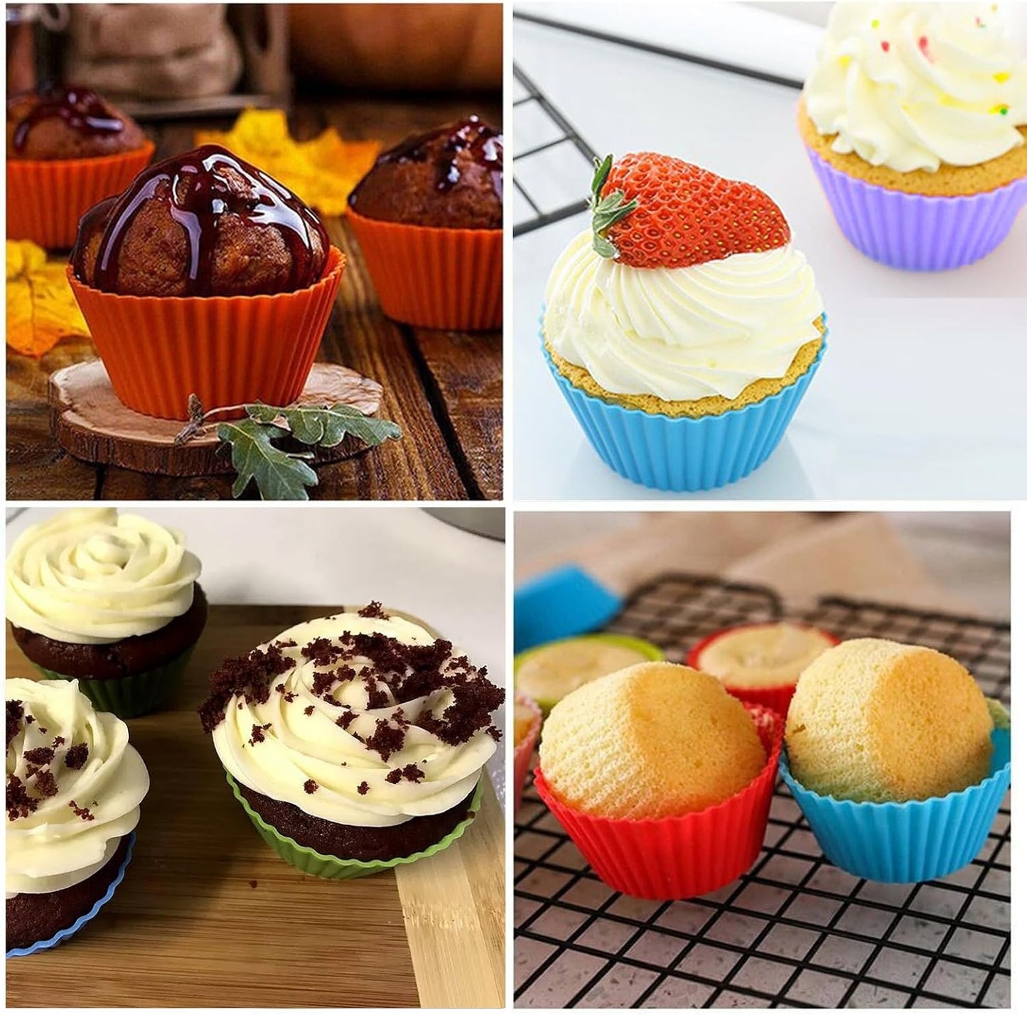 12 PCS Multicolored Silicone Cupcake Baking Cups, Reusable Muffin Liners Easy Clean Non-Stick Cupcakes for Party, Gift (Round)