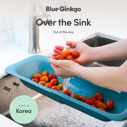 Blue Ginkgo Over Sink Colander, Extendable Kitchen Strainer, Black