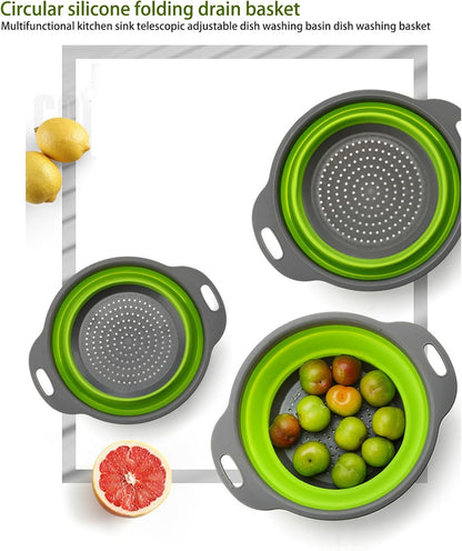 Collapsible Colander Set of 2 (1 Large + 1 Small) – Silicone Kitchen Sink Strainer & Fruit Basket, Perfect for Draining Pasta/Vegetable/Fruit, Home & Travel Essentials