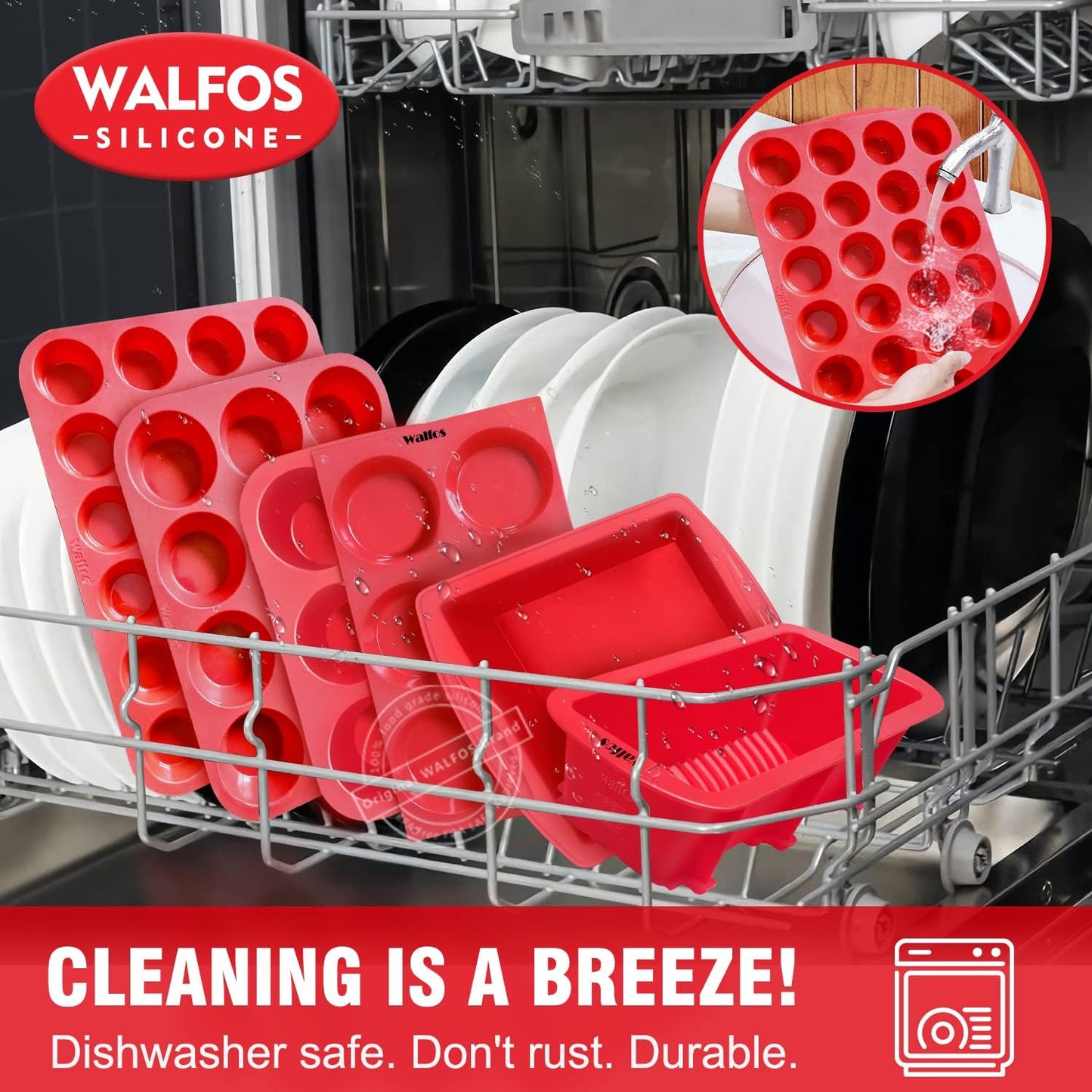 Walfos Silicone Muffin Pan - 12 Cups Regular Silicone Cupcake Pan, Non-stick Great for Making Muffin Cakes, Tart, Bread - BPA Free and Dishwasher Safe