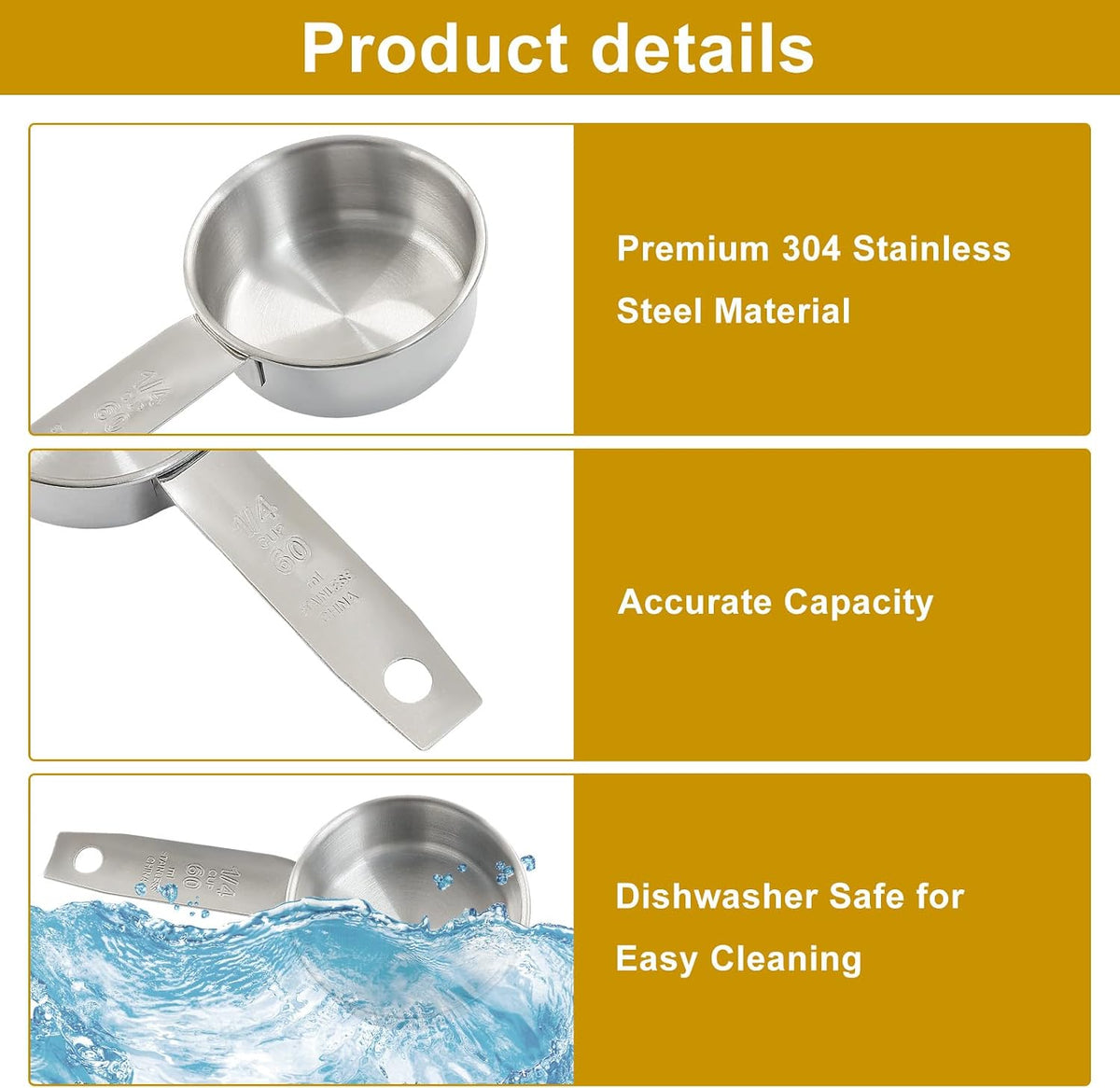 4 PCS 1/4 Cup Stainless Steel Pet Food & Measuring Scoop