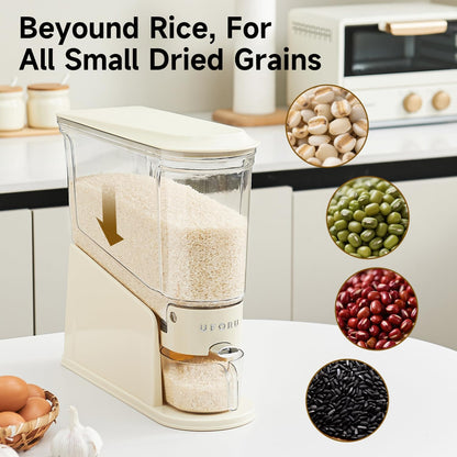 UFORU Rice Dispenser 11Lbs, Slim Rice Storage Container for Small Space, BPA-Free Clear Dry Food Dispenser Sealed Moisture Proof, Grain&Cereal Storage Bucket for Kitchen Pantry Household, Cream White