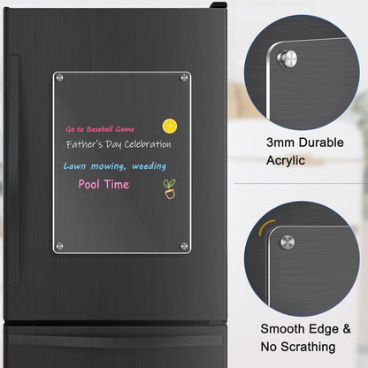 WALGLASS Acrylic Calendar for Fridge, 8.5"x11" Gold Weekly Clear Acrylic Magnetic Dry Erase Board for Refrigerator, Set of 2 Stronger-Magnetic Reusable Fridge Planner, Includes 8 Liquid Chalk Markers