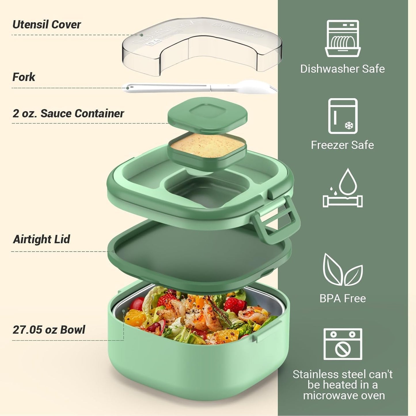 PEDECO Stackable Stainless Steel Bento Box with Insulated bag,Adult & Kids Luch Box,Leak-Proof,1-Tier Bento box,Lunch Box With Portable Sauce Pod and Cutlery-for Teens/Toddler,Dishwasher Safe,Blue