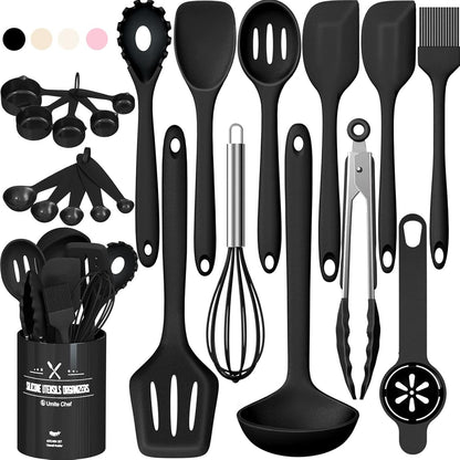 Umite Chef 22-Piece Silicone Cooking Utensils Set，Heat Resistant & Dishwasher Safe Kitchen Tools, Black Non-Scratch Spatula Set for Nonstick Cookware (Khaki)