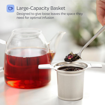 Stainless Steel Tea Infuser for Loose Leaf Tea – Extra Fine Mesh Strainer with Heat Proof Double Handles & Lid, Reusable Filter Fits Mugs, Cups & Teapots, Black