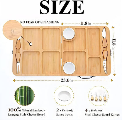 Charcuterie Boards Gift Set, Large Foldable Bamboo Charcuterie Board Set with Knife Set, Expandable Cheese Board Platter for Family Gatherings, Picnics, Parties & Holiday Entertaining.