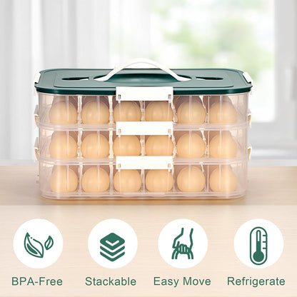 BTSKY Deviled Egg Platter with Lid, 3-Layer 54 Slots Deviled Eggs Carrier, Clear Portable Egg Holder for Fridge Reusable Deviled Eggs Tray Carton Box for Easter and Party Favor (3-Layer, Orange)