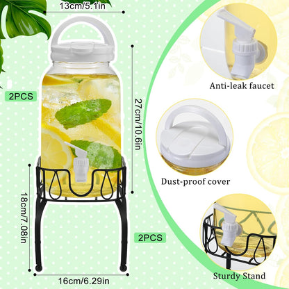 Tanlade 2 Pcs Plastic Drink Dispenser with Stand Beverage Dispenser with Sturdy Metal Base Juice Jar for Parties Lemonade Jar Spigot for Weddings Countertop Water, Each 1 Gallon(Black)
