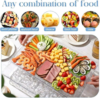 Baderke 16" x 9" Chilled Serving Tray for Parties with Compartments Ice Chilled Party Crudite Platter Charcuterie Serving Board Cold Dish Dip with Tableware for Seafood Vegetable(Silver Glitter)