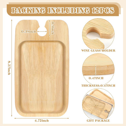 Menkxi 12 Set Wine Appetizer Plates Mini Charcuterie Boards with Wine Glass Holder and Box Gifts for Bridal Shower Game Prizes Wooden Cocktail Cheese Plate for Guests Baby Shower(Heart,Light Color)