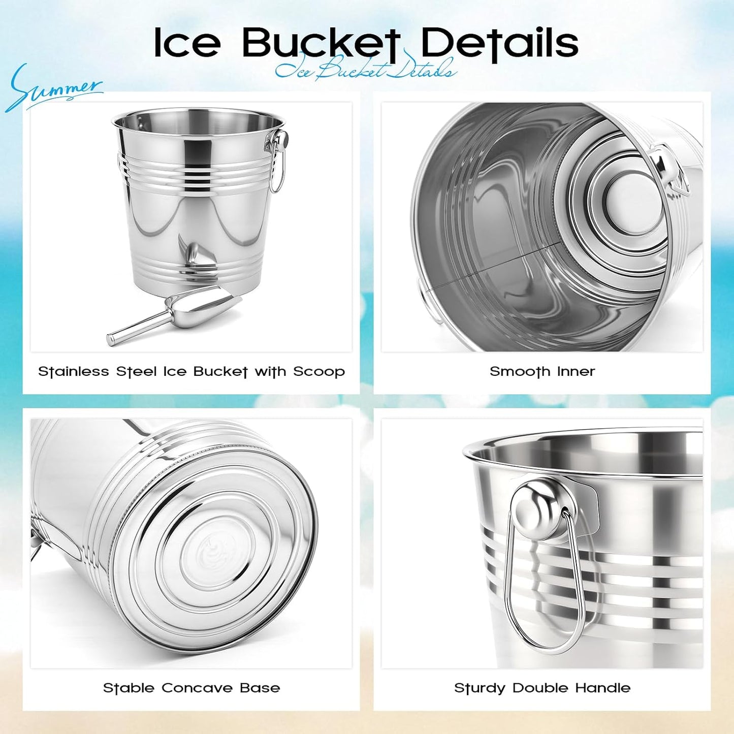 meekoo 10 Set 5.3 QT / 5 L Ice Bucket with Scoop Bulk, Stainless Steel Champagne Ice Bucket for Parties Insulated Wine Chiller Buckets with Handle to Keep Frozen Longer, Ideal for Cocktail Bar Wine