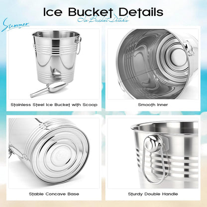 meekoo 10 Set 5.3 QT / 5 L Ice Bucket with Scoop Bulk, Stainless Steel Champagne Ice Bucket for Parties Insulated Wine Chiller Buckets with Handle to Keep Frozen Longer, Ideal for Cocktail Bar Wine