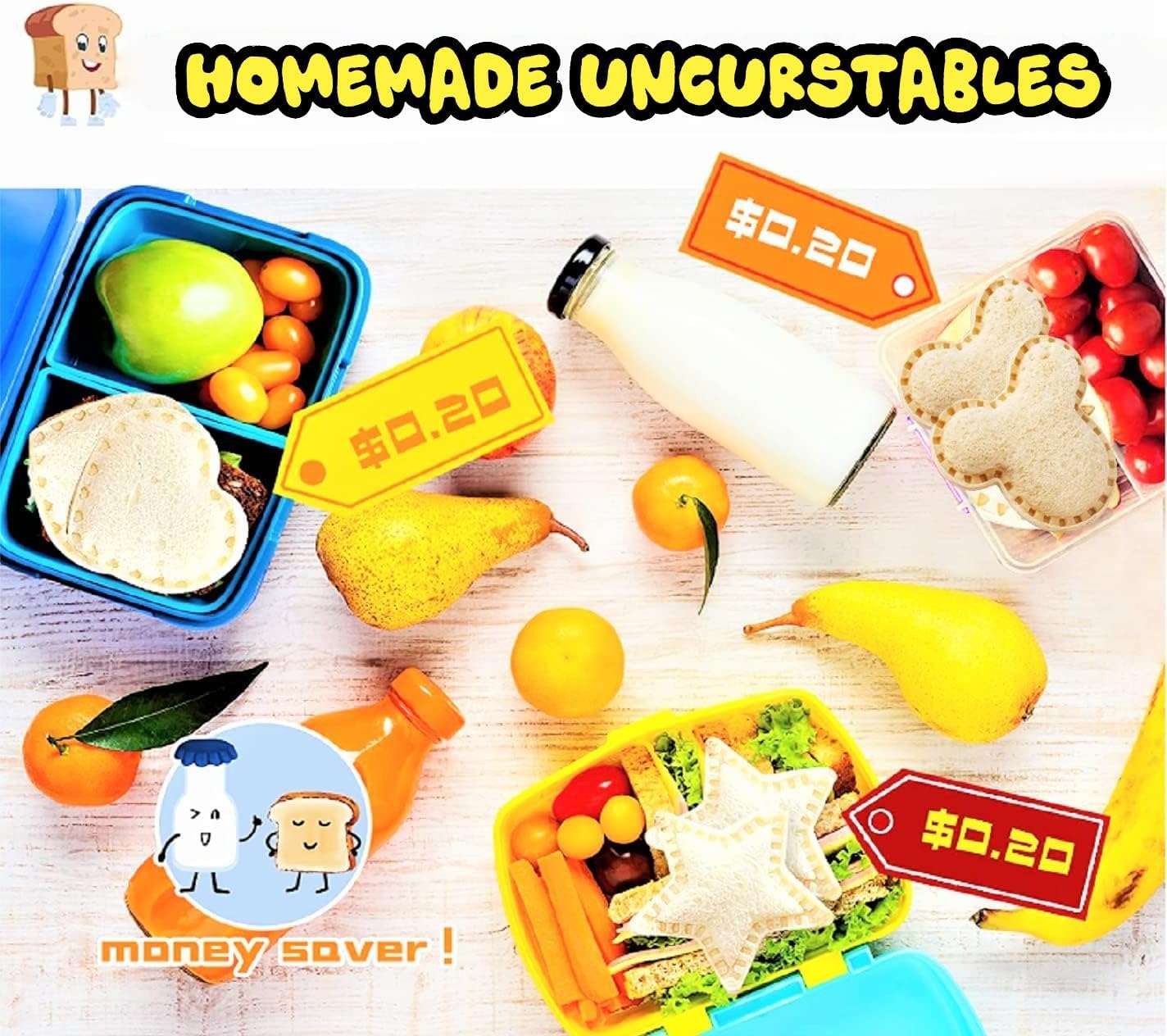 BANIC Uncrustable Sandwich Cutter, 43 Pcs Sandwich Cutter and Sealer, Crustless Sandwich Cutter Heart Star Unicorn Dino Butterfly etc, Lunch & Bento Box Accessories with Storage Container