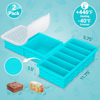 3-Pack Silicone Freezer Trays with Lid,2 Large 2-Cup(500ml)&4 Medium 1-Cup(250ml)&6 Small 1/2-Cup(125ml) Soup Freezer Container Molds,Ice Cube Tray For Meal Prep&Freezing Soup,Stews,Sauces