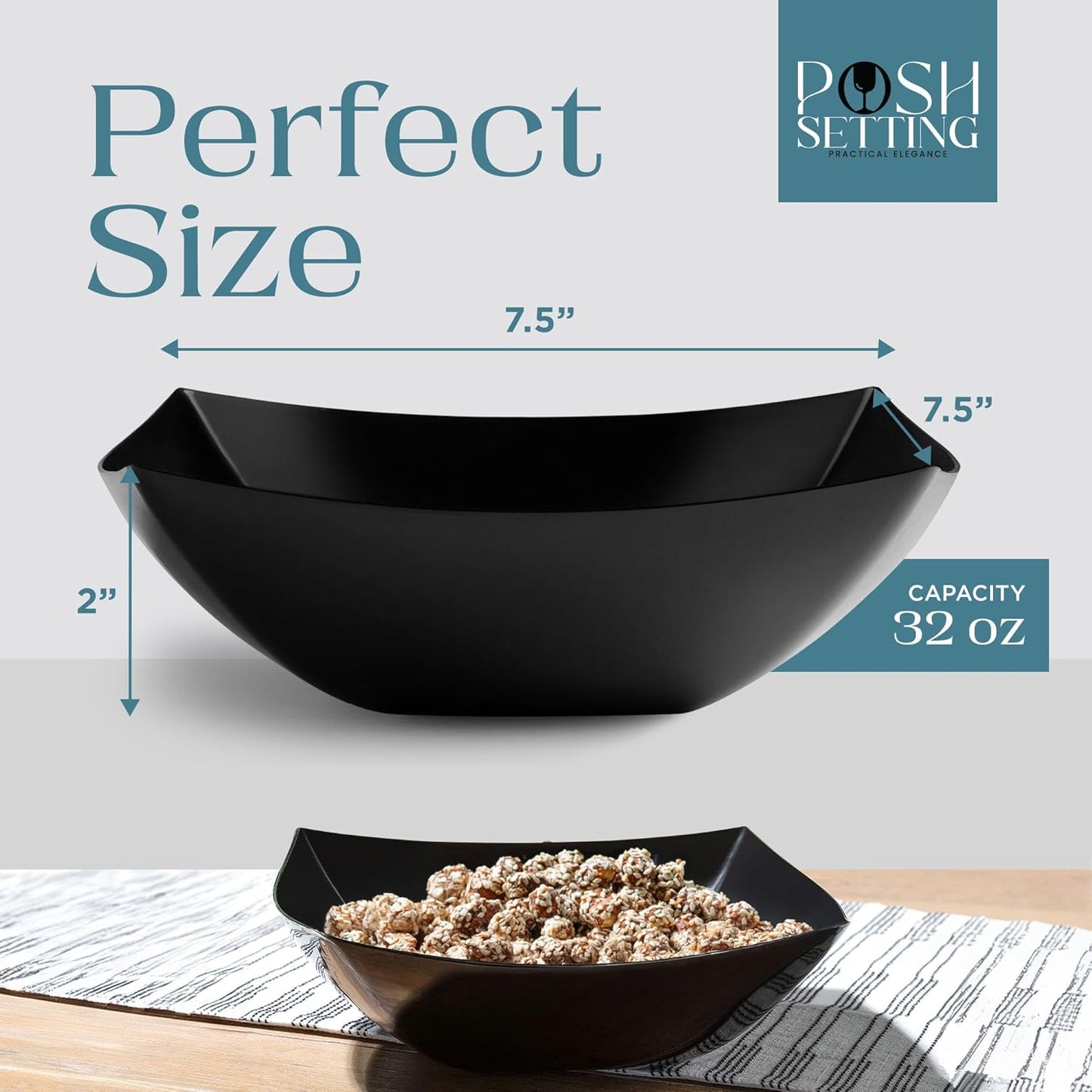 Posh Setting - White Plastic Square Serving Bowls for Party (16oz - 4 Pack), Disposable & Candy Containers for Party Table & Buffet