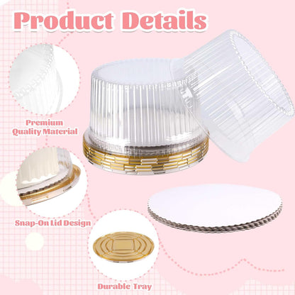 NPLUX 10 Inch Plastic Cake Carriers Gold Cake Containers with Lid and White Cake Boards, Clear Cupcake Holder for 1-2 Layer Cheesecake, Bakery Supplies, Graduation Gifts Party Favors(5 Pack)