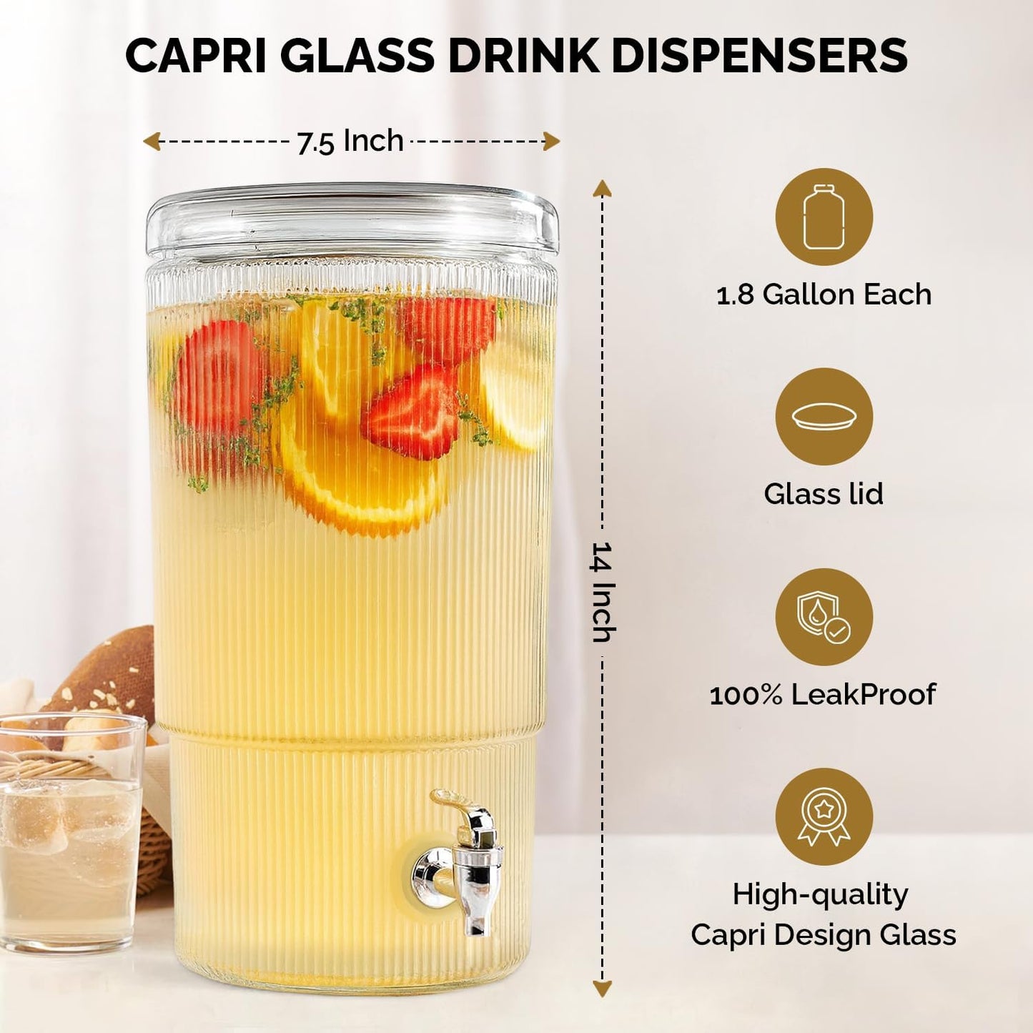3 Gallon Classic Ice Cold Clear Glass Mason Jug Drink Beverage Dispenser Durable On Galvanized Stand With Leak Free Spigot-Easy Filling For Outdoor, Parties & Daily Use Lid