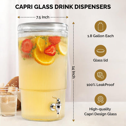 3 Gallon Classic Ice Cold Clear Glass Mason Jug Drink Beverage Dispenser Durable On Galvanized Stand With Leak Free Spigot-Easy Filling For Outdoor, Parties & Daily Use Lid