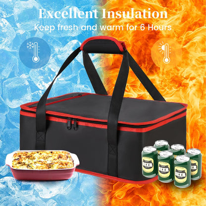 Bodaon Insulated Casserole Carrier Bag, Fits 9x13 and 11x15 Inch Baking Dish with Lid, Casserole Carriers for Hot or Cold Food for Transport, Thermal Lasagna Potluck Warmer Travel Tote, Black