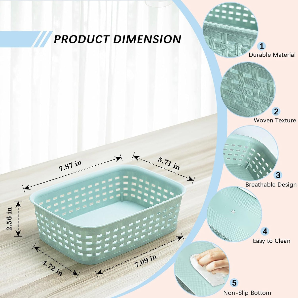 Soddeph Plastic Storage Baskets for Cabinets, Household Pantry Organization with Handle,Organizer Bins for Room,Bathrooms,Under-Sink,Kitchen (Black, L-3PACK)