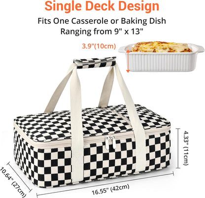 Insulated Casserole Carrier for Hot or Cold Food,Pie Carrier Bag Lunch Tote for Potluck Parties/Picnic/Cookouts, Fits 9"x13" Baking Dish,Grey