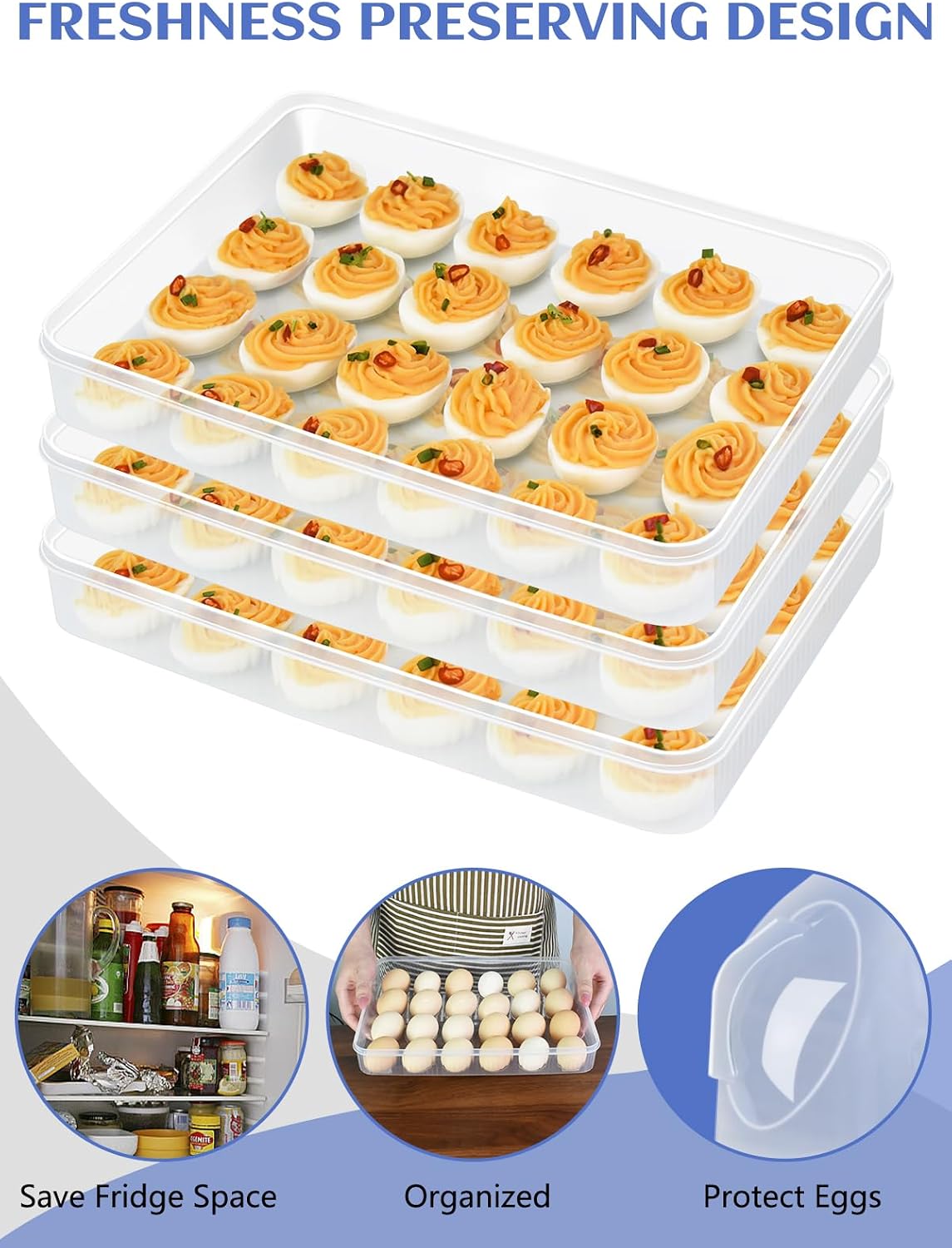Artcome 2 PC Deviled Egg Storage Containers with Lids, Travel Carrying Bag & Pastry Decorating Kit - Stackable Egg Holder, Portable Platter for Parties, Easter, Picnics and Travel - PP Material