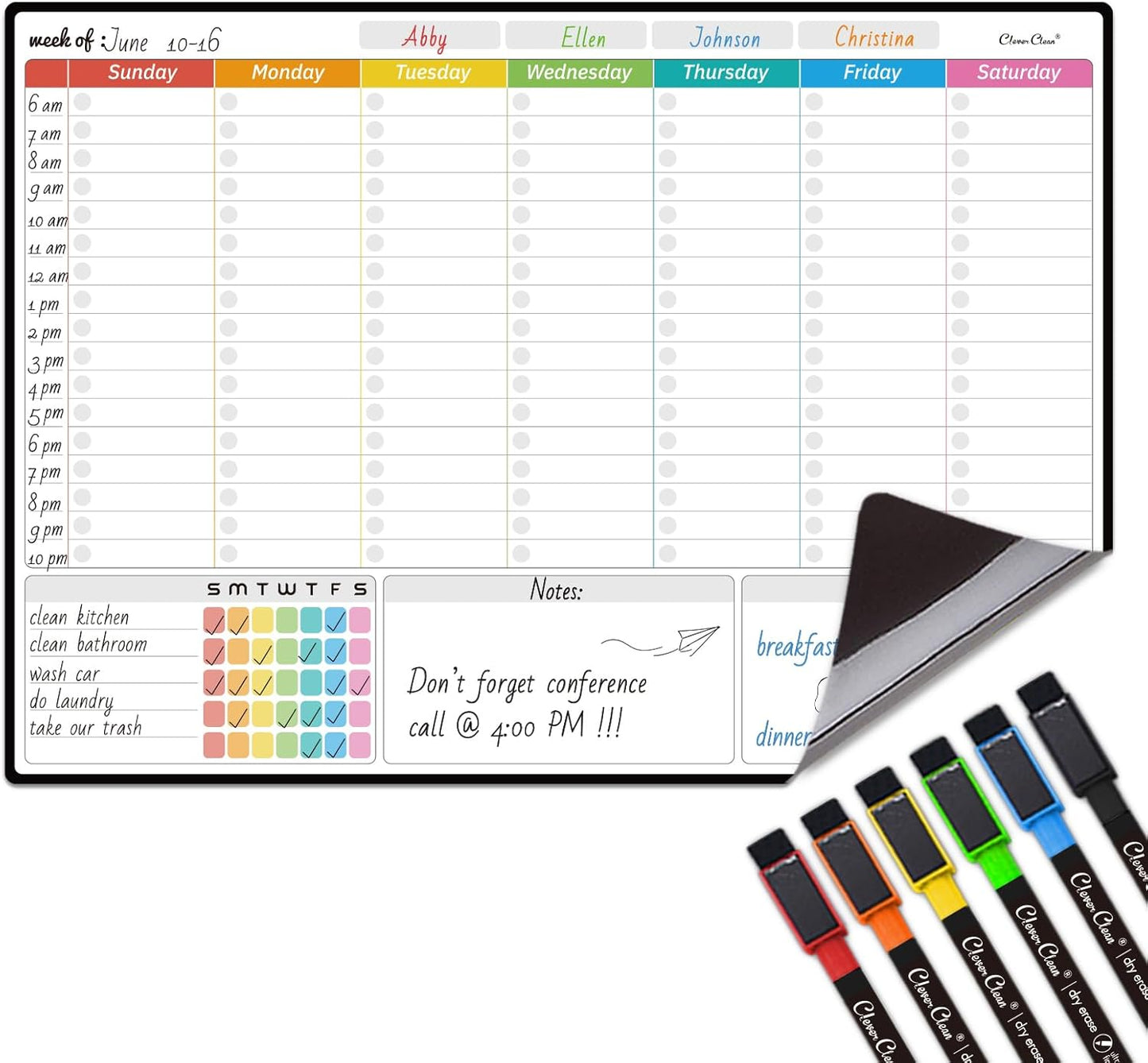 Magnetic Dry Erase List Board - 6.5"x8.5" Weekly, Daily, 2 List Boards for Fridge - 6 Extra Fine Point Markers Included - Shipped Flat