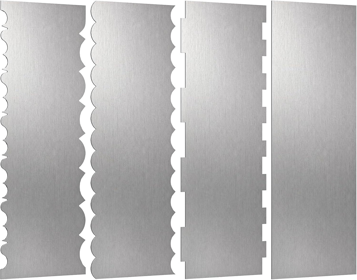 4 Pack Stainless Steel Cake Scraper, 8.6 Inch Textured Icing Smoother Comb
