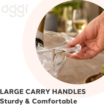 OGGI Acrylic Oval Party Tub - Clear Beverage Cooler w/Handles, Wine Cooler, Beer Chiller, Ideal Party Tubs for Drinks, Use Ice Tub for Indoor or Outdoor Bars, 18.5" x 11"