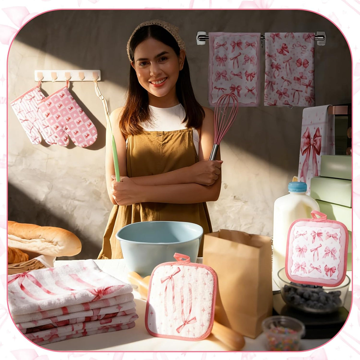 SiliFine 12 Pcs Fall Pumpkin Kitchen Towels Oven Mitts Pot Holders Set
