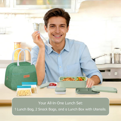 JBGOYON Bento Box and Lunch Bag Set, Leak-Proof Lunch Box for Adults and Kids with Built-in Utensils, Insulated for Work School Travel, Microwave & Dishwasher Safe, All-in-One (Purple)