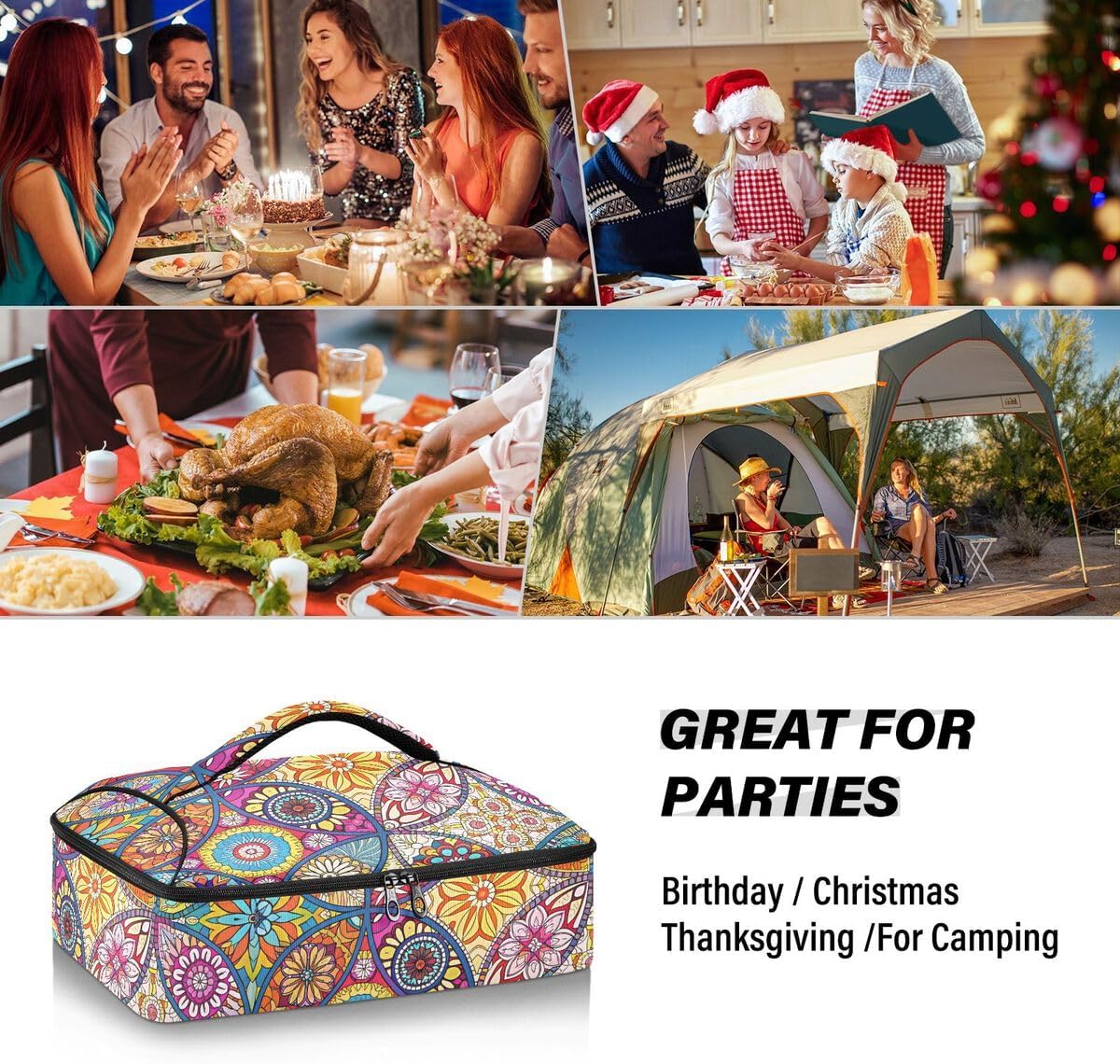 Mandala Casserole Dish Carrier, Portable Leakproof Insulated Casserole Carrier for Hot or Cold Food, Travel, Party, Picnic