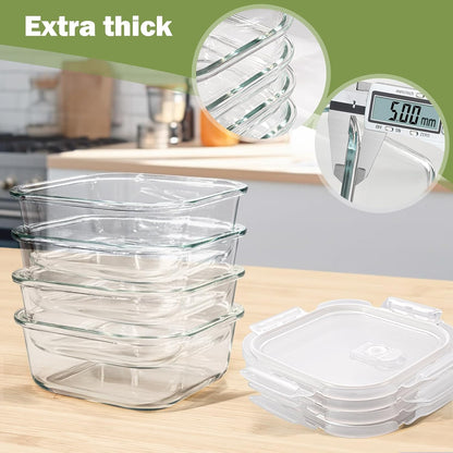 Square Glass Containers with Lids 24oz - Borosilicate Glass Food Storage Set 3 Cup, Freezer Safe Meal Prep Containers, Sandwich Lunch Box, Yogurt Cereal Bowls with Vented Lids BPA Free 4 Pack