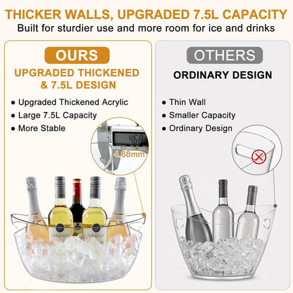7.5L Ice Buckets for Parties 2 Pcs, Upgraded Thickened Acrylic Ice Bucket Set with 2 Scoops,Large Clear Beverage Tub, Champagne Bucket and Drink Bucket for Wine,Beer,Cocktails and Mimosa Bar Supplies