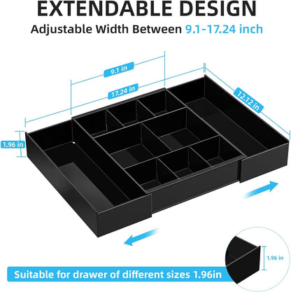 Marbrasse Expandable Desk Drawer Organizer, Clear Plastic Drawer Organizer Tray with 10 Adjustable Compartments, Desk Organizers and Accessories, 5 Drawer Dividers for Office Supplies, Makeup(Clear)
