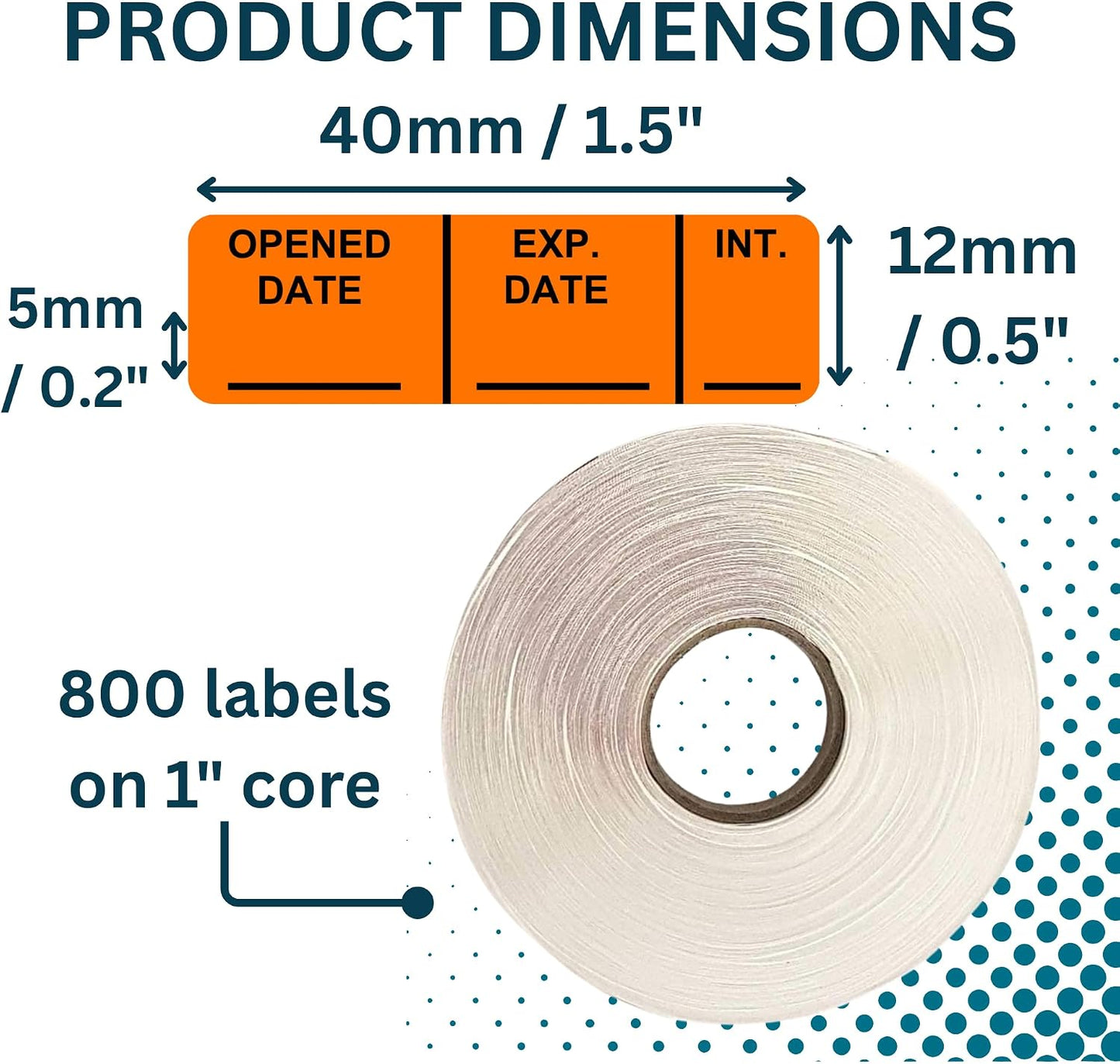 Opened Date Labels for Medical, Food & Lab Use - 800 Fluoro Green Write-on Small Stickers (12mm x 40mm / 0.5" x 1.5") in Dispense Box. Strong Latex-Free Adhesive & Indirect Food/Medical Safe Ink
