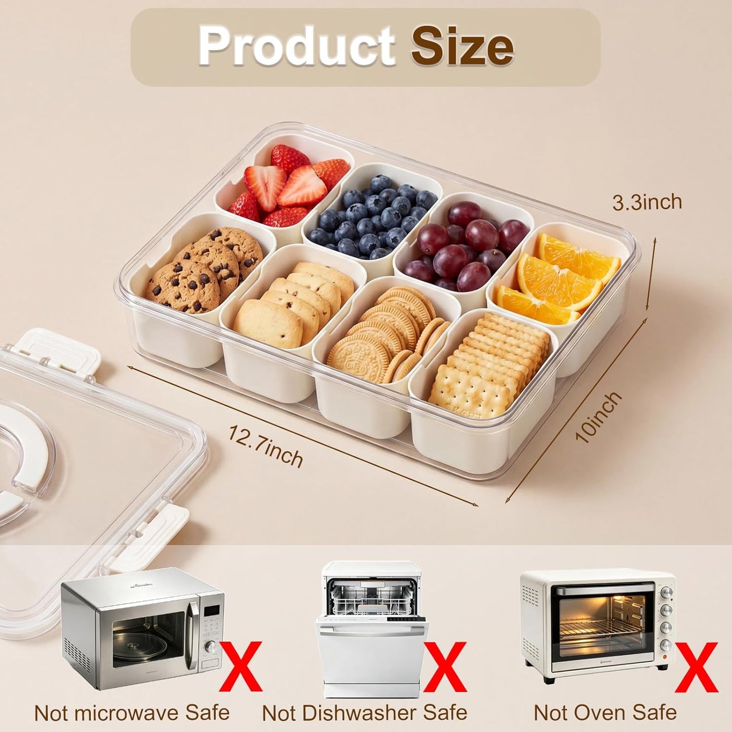 Chilled Snackle Box Container with Ice Pack, Divided Serving Tray with Lid & Handle Portable Snack Tackle Box Container with Insulated Bag 8 Compartment Clear Snacklebox for Beach Road Trip Picnic