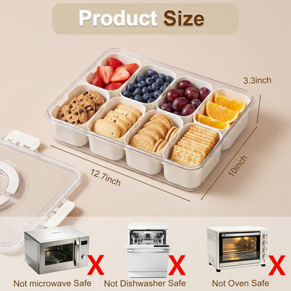 Chilled Snackle Box Container with Ice Pack, Divided Serving Tray with Lid & Handle Portable Snack Tackle Box Container with Insulated Bag 8 Compartment Clear Snacklebox for Beach Road Trip Picnic