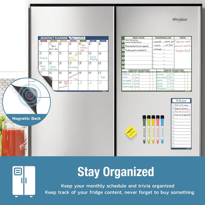 Magnetic Meal Planner Menu Board: Reusable Dry Erase Family Planning Board with Grocery List & Fridge Freezer Inventory List for Refrigerator, Dry Erase Markers and Eraser Included - 14x11 Inches