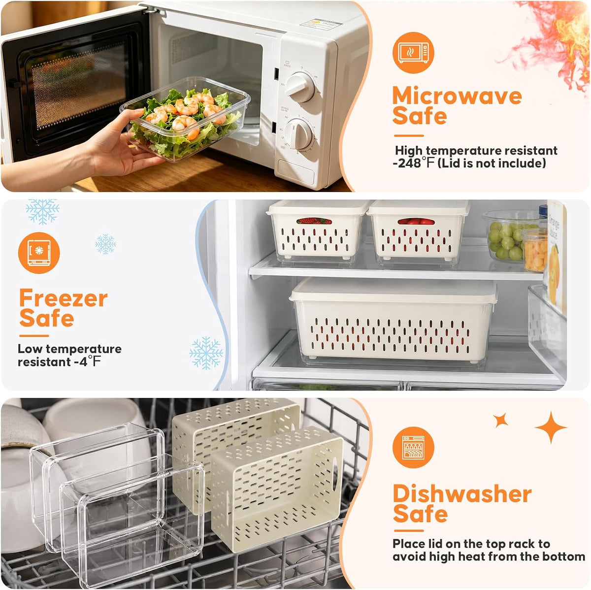 4 Pack Fruit Storage Containers for Fridge, Plastic Food Storage Container
