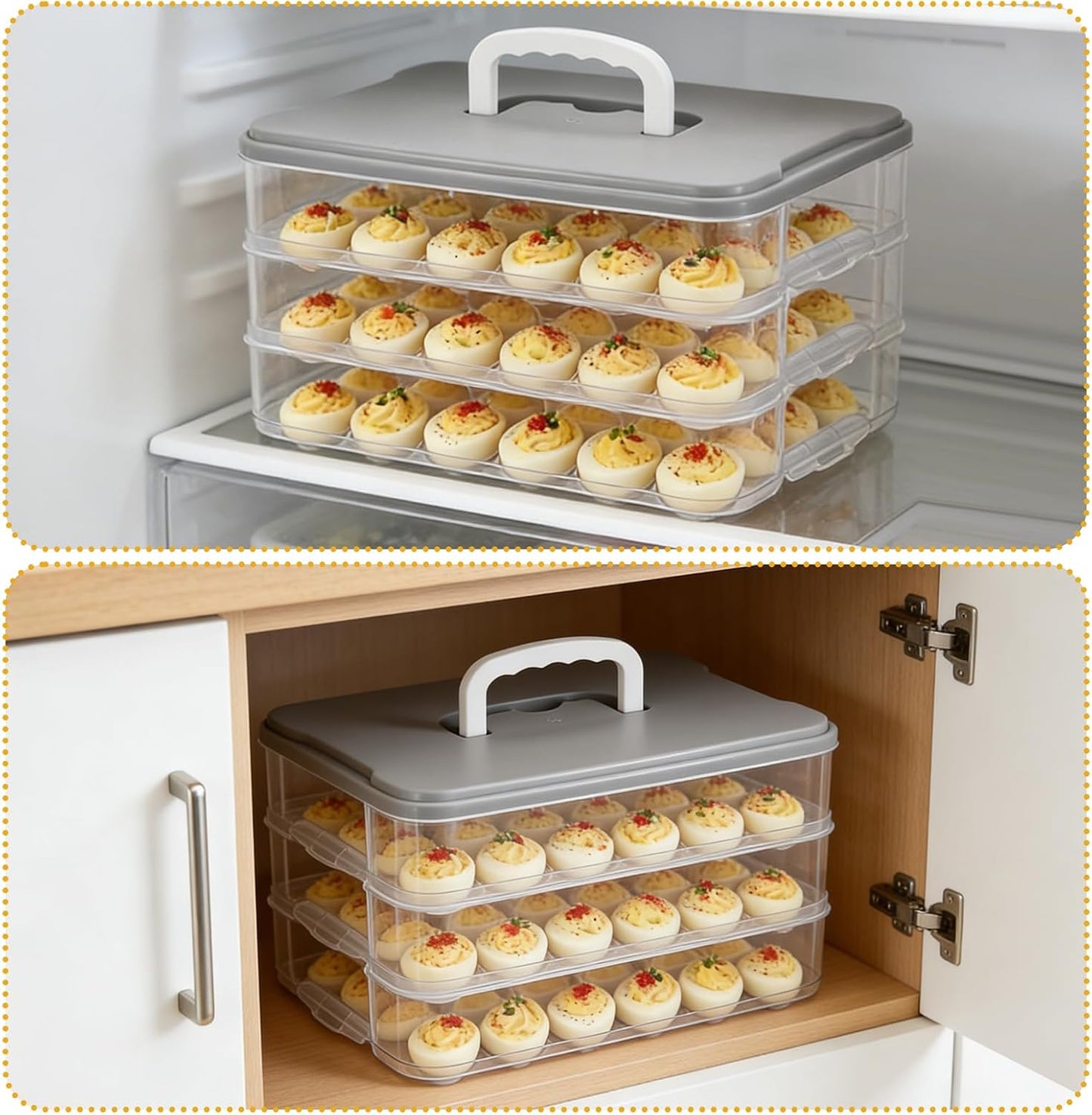 3-Layer Deviled Egg Container with Lid and Handle, Clear Plastic Deviled Egg Carrier Storage 72 Eggs, Portable Stackable Eggs Holder Platter for Easter, Thanksgiving Day, Party, Picnic